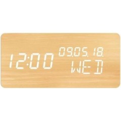 Réveil 4 en 1 - EVOOM - Modele WOOD - Horloge, Thermometre, Calendrier - Couleur Naturel - Radio numérique