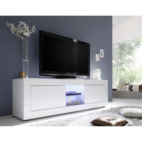 Meuble TV - BASICO - 2 portes - Blanc laqué brillant - 180 x 43 x 56 cm