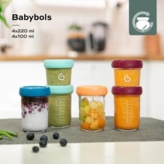 Babymoov Babybols en verre - Multiset - Pots de conservation hermétiques 4x100 ml + 4x220 ml