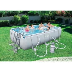Kit Piscine hors sol tubulaire BESTWAY - Power Steel - 404 x 201 x 100 cm - Rectangulaire (Filtre a sable, échelle, diffuseur