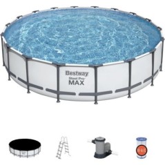 Kit Piscine hors sol tubulaire BESTWAY - Steel Pro Max - 549 x 122 cm - Ronde (Avec filtre a cartouche, une bâche et une éch