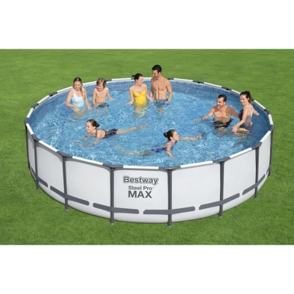 Kit Piscine hors sol tubulaire BESTWAY - Steel Pro Max - 549 x 122 cm - Ronde (Avec filtre a cartouche, une bâche et une éch
