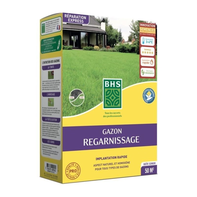 Gazon Regarnissage Terrain Sec - BHS - 1kg | 40 m² | Résistant et durable, avec excellente pérennité et tolérance aux piét