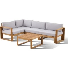 Salon de jardin d'angle modulable - Bois d'acacia - 5 personnes - LEVATA - Gris