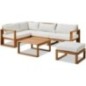 Salon de jardin d'angle modulable - Bois d'acacia - 5 personnes - LEVATA OTTOMAN - Blanc cassé + Housse