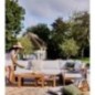 Salon de jardin d'angle modulable - Bois d'acacia - 5 personnes - LEVATA OTTOMAN - Blanc cassé + Housse