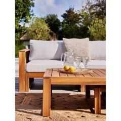 Salon de jardin d'angle modulable - Bois d'acacia - 5 personnes - LEVATA OTTOMAN - Blanc cassé + Housse