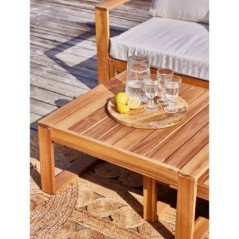 Salon de jardin d'angle modulable - Bois d'acacia - 5 personnes - LEVATA OTTOMAN - Blanc cassé + Housse