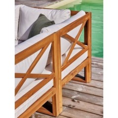 Salon de jardin d'angle modulable - Bois d'acacia - 5 personnes - LEVATA OTTOMAN - Blanc cassé + Housse