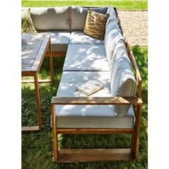 Salon de jardin en bois d'Acacia FSC avec coussins + housse de protection - 7 personnes - LEVATA - Gris
