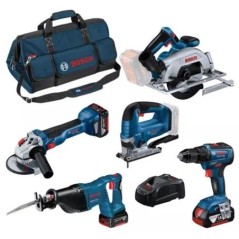 KIT 5 Outils BOSCH GSR/GWS/GKS/GSA/GST + 3 x batterie 18V 4.0Ah Li-Ion - 0615990N39