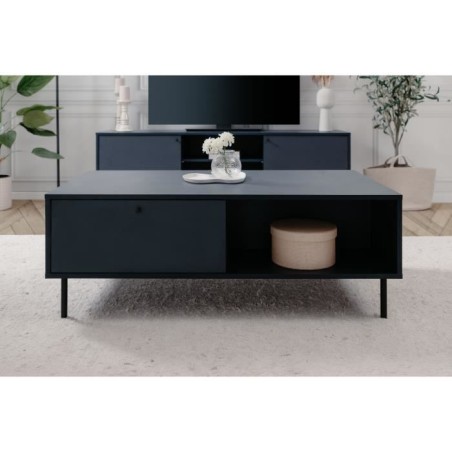Table basse - CARACAS 55A - Bleu marine - 2 tiroirs, 2 niches - 110 x 40 x 60 cm