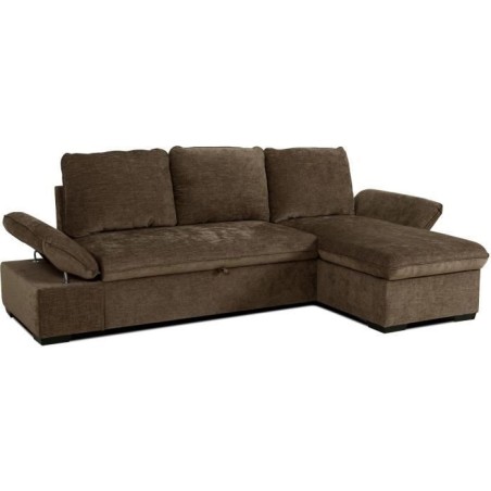 Canapé d'angle convertible réversible - 4 places - CANDY - Tissu Chocolat - Coffre - 297 x 148 x 85 cm - CASAPY
