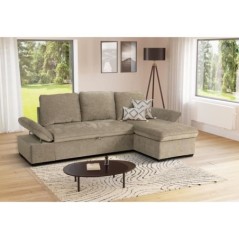 Canapé d'angle convertible réversible - 4 places - CANDY - Tissu Beige - Coffre - 297 x 148 x 85 cm - CASAPY
