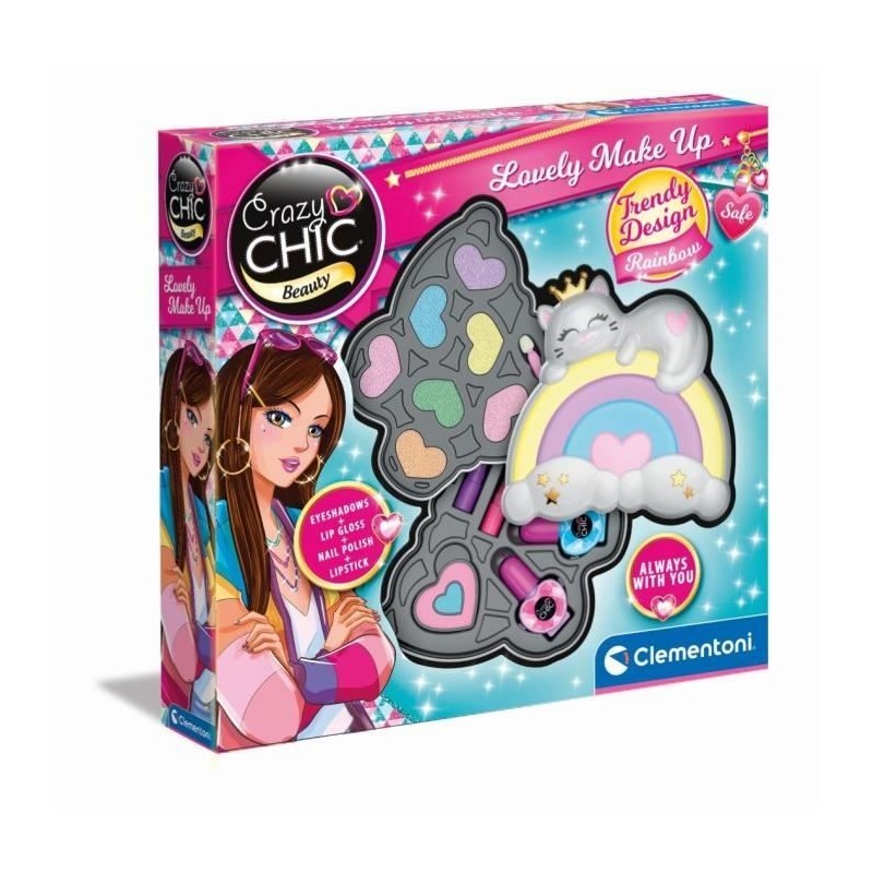 Clementoni - Coffret Maquillage Arc-en-ciel - 2 palettes fards a paupieres, rouge a levres et vernis a ongles - Dés 6 ans Clementoni - Coffret Maquillage Arc-en-ciel - 2 palettes fards a paupieres, rouge a levres et vernis a ongles - Dés 6 ans
