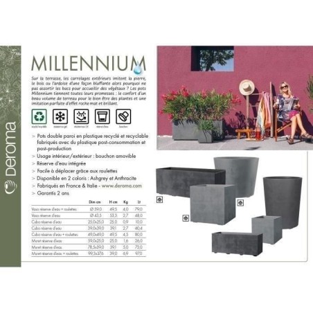Pot de fleur Vase - DEROMA - Millennium R - Anthracite - A réserve d'eau - Hauteur - 53 cm