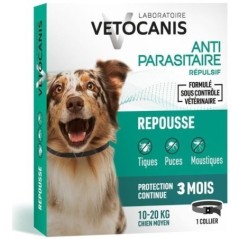 Collier répulsif puces tiques et moustiques - VETOCANIS - Chien de 10 a 20 kg - Extraits Naturels Margosa et Lavandin (Lot de 2