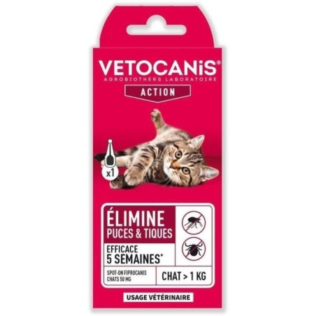 Pipette Spot-on - VETOCANIS - Fripronil pour chats - 50 mg