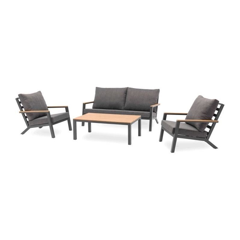 Salon bas de jardin - Aluminium - DCB GARDEN - 5 places - Gris anthracite et polywood - KOMMOS