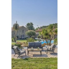 Salon bas de jardin - Aluminium - DCB GARDEN - 5 places - Gris anthracite et polywood - KOMMOS