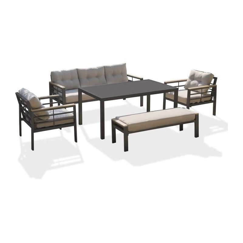 Salon de jardin - Gris Anthracite - Aluminium - 6 places - CAYENNE - DCB GARDEN