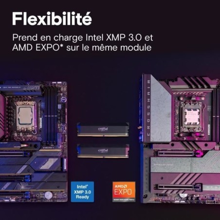 Mémoire RAM - CRUCIAL - DDR5 PRO Overclocking - Kit 32 Go (2x16 Go) - 6400 MT/s - CL38 - Dissipateur thermique - CP2K16G64C38