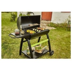 Barbecue charbon de bois COOK'IN GARDEN Tonino - Barbecue Rond Avec Thermometre, Panier Combustion - Noir