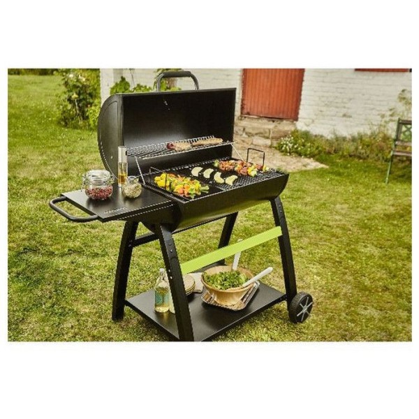 Barbecue charbon de bois COOK'IN GARDEN Tonino - Barbecue Rond Avec Thermometre, Panier Combustion - Noir