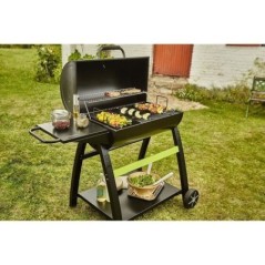 Barbecue charbon de bois COOK'IN GARDEN Tonino - Barbecue Rond Avec Thermometre, Panier Combustion - Noir