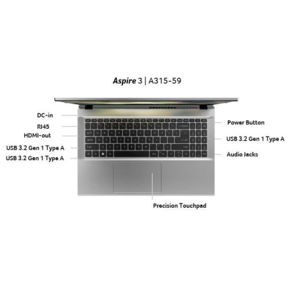 PC Portable ACER Aspire A315-59-32H4 - Windows 11 - 15,6 FHD - Intel Core i3-1215U - RAM 8Go - 512Go SSD - UHD Graphics - AZERTY