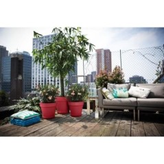 Pot de fleur - Elho - Loft Urban Rond - Roues 40 - Rouge - L 39 x B 38.5 x H 35 cm - Extérieur - 100% recyclé