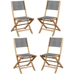 Lot de 4 chaises de jardin en bois d'acacia FSC et assise textilene - 50 x 57 x 90 cm - Gris