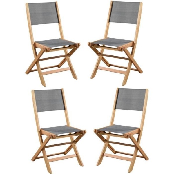 Lot de 4 chaises de jardin en bois d'acacia FSC et assise textilene - 50 x 57 x 90 cm - Gris