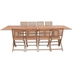 Ensemble repas de jardin  8 a 12 personnes - Table extensible 200/250/300 x 100cm + 8 chaises - Bois Eucalyptus FSC