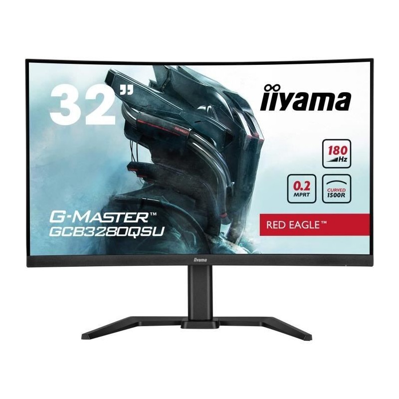 Écran PC - IIYAMA - GCB3280QSU-B2 - 31,5 QHD - VA - 180Hz - 0,2ms - HDMI/DP/USB HUB - Pied réglable - Incurvé 1500R - Noir