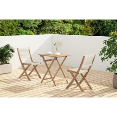 Set bistrot pliable en bois d'acacia FSC avec tressage en corde beige - 2 personnes - MAKENA