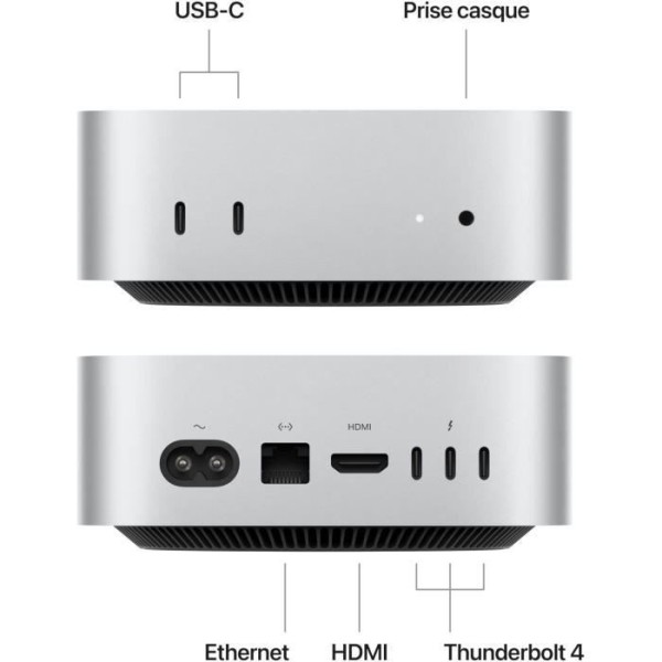 Apple - Mac mini (2024) Puce Apple M4  - RAM 24Go - Stockage 512Go SSD - CPU 10 coeurs GPU 10 coeurs - Argent