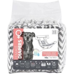 Couches pour chien - M PETS - DIAPERS - Femelle M x10 - Tour de taille 30-42,5 cm - 4-10 kg - Indicateur d'humidité - 12h prote