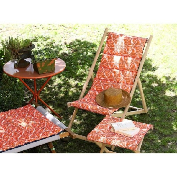 JARDIN PRIVE Chilienne matelassée Vague - Toile amovible - Structure en bois - Orange et blanc