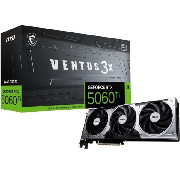 Carte graphique - MSI - VENTUS GeForce RTX 5060 TI 16G 3X OC NVIDIA 16 Go GDDR7