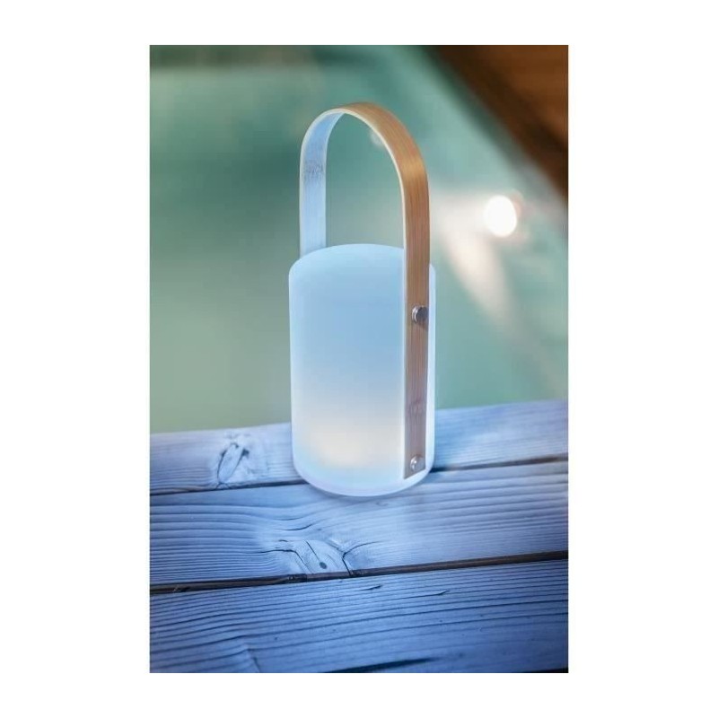 Lanterne portative rechargeable USB - GALIX - Bambou/Plastique - 4 LED WRGB - 1500mAh - Blanc