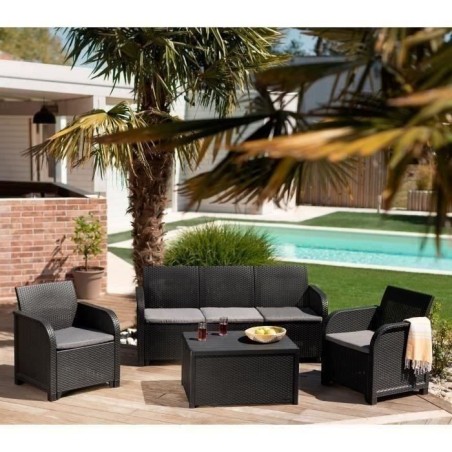 Salon de jardin - en résine imitation rotin tressé - Allibert by KETER - 5 personnes - SanRemo - Gris graphite