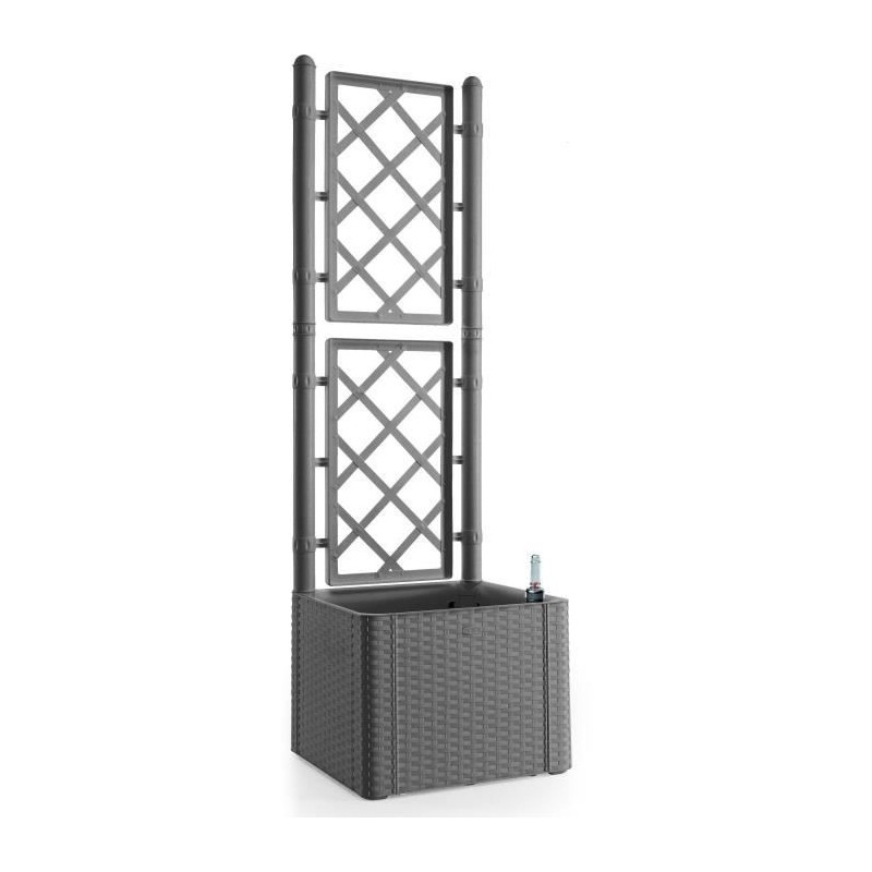 STEFANPLAST - Bac a fleur deluxe - carre avec treillis stone gris -  43x43xh142cm
