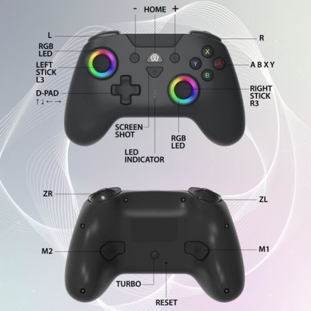 Manette sans fil - SUBSONIC - Switch 2 / Switch - LEDs programmables - Vibrations - Gyroscope - Noire