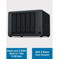 Serveur NAS extensible 5 baies - SYNOLOGY - DS1522+ - AMD Ryzen R1600 - 8 Go DDR4 - RAID 1