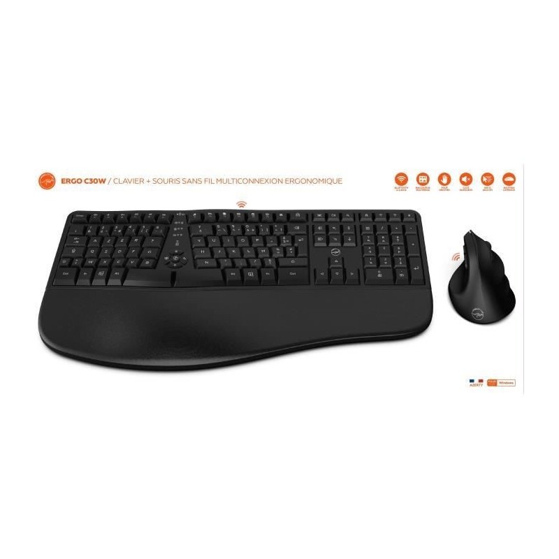 Ensemble clavier souris sans fil - Ergonomique - MOBILITY LAB - C30W - Noir
