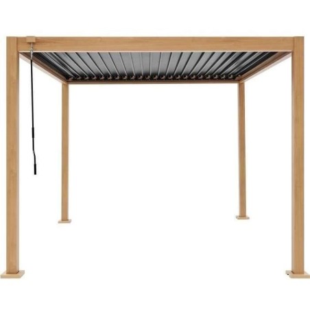Pergola bioclimatique GAYA - Structure en aluminium et en acier - l300 x P300 x H240 cm - Aspect Bois