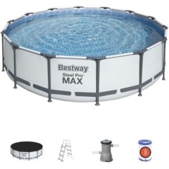 Kit Piscine hors sol tubulaire - BESTWAY - Steel Pro Max - 427 x 107 cm - Ronde (Pompe, échelle, bâche et cartouche de filtr