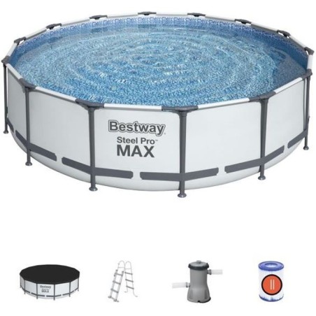 Kit Piscine hors sol tubulaire - BESTWAY - Steel Pro Max - 427 x 107 cm - Ronde (Pompe, échelle, bâche et cartouche de filtr
