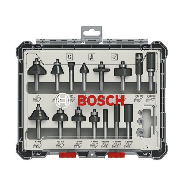 Coffret de 15 fraises mixtes a queue de 6 mm BOSCH - 2607017471